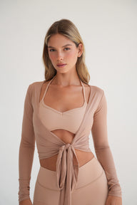 Smock עליונית קשירה קרמל